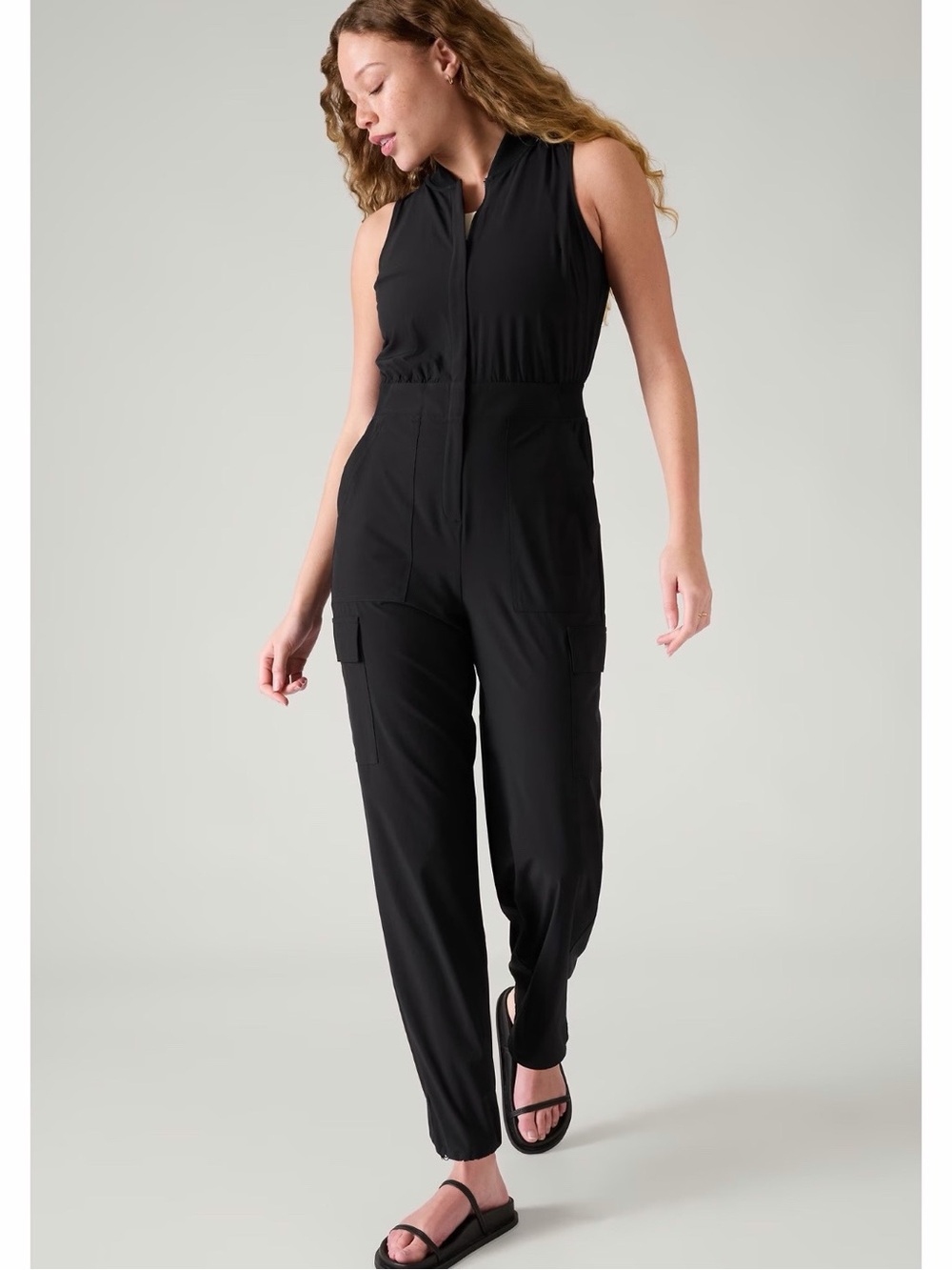 Athleta Black Sleeveless Zip-Front Jumpsuit
